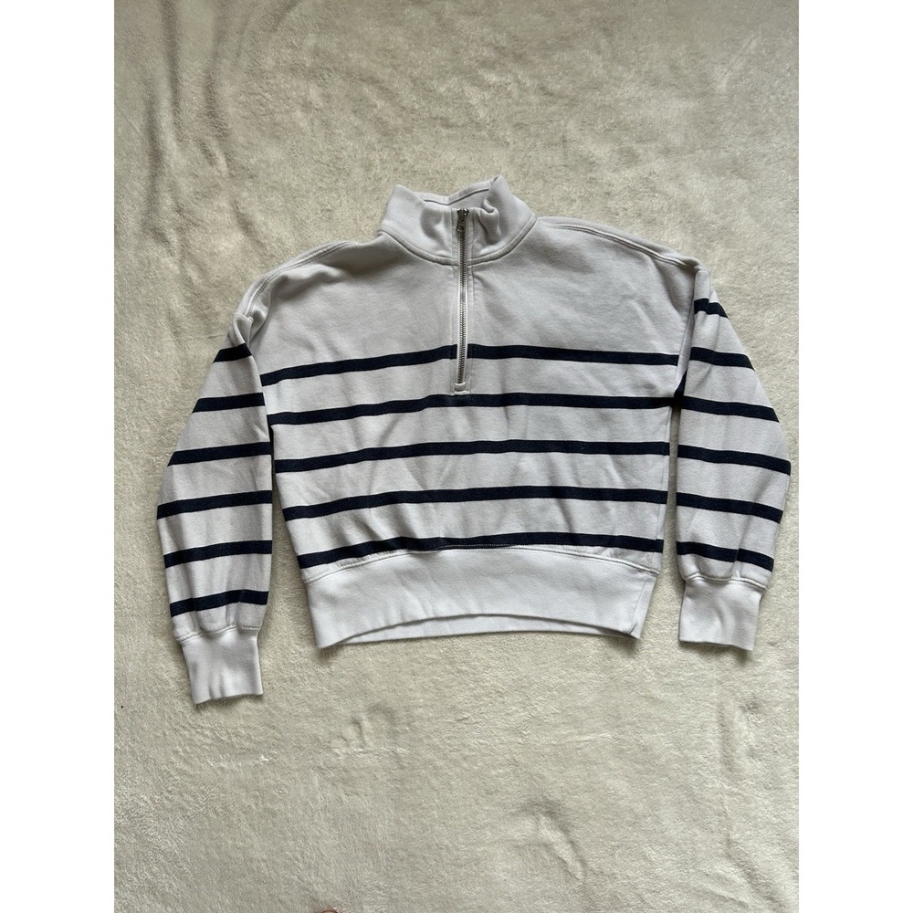 Abercrombie & Fitch navy + white striped quarter zip sweatshirt kids sz L